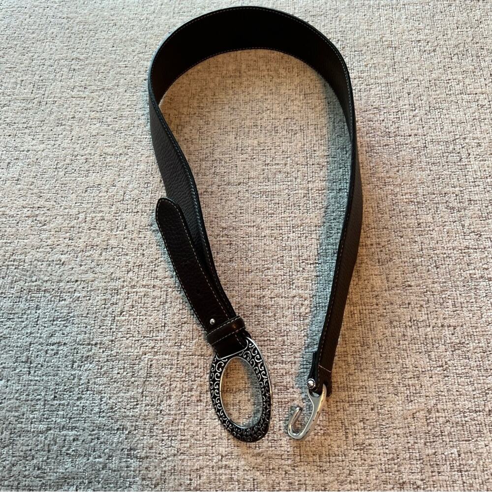 Brighton Deep Brown Pebble Leather Belt Women’s Size Large Buckle & Hook Closure